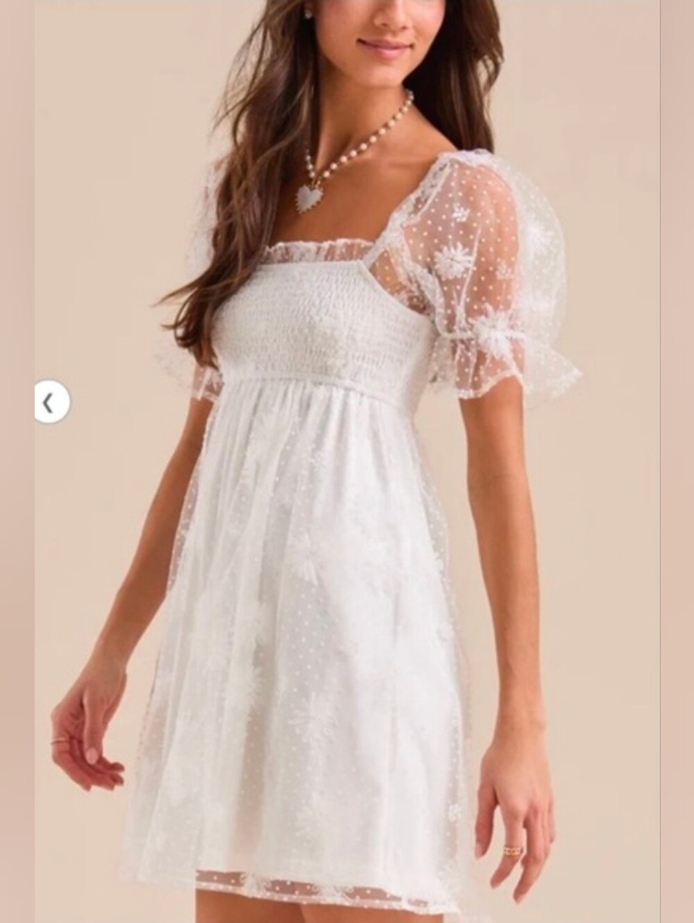 Altar'd State White Brandi Floral Puff Sleeve Dress S